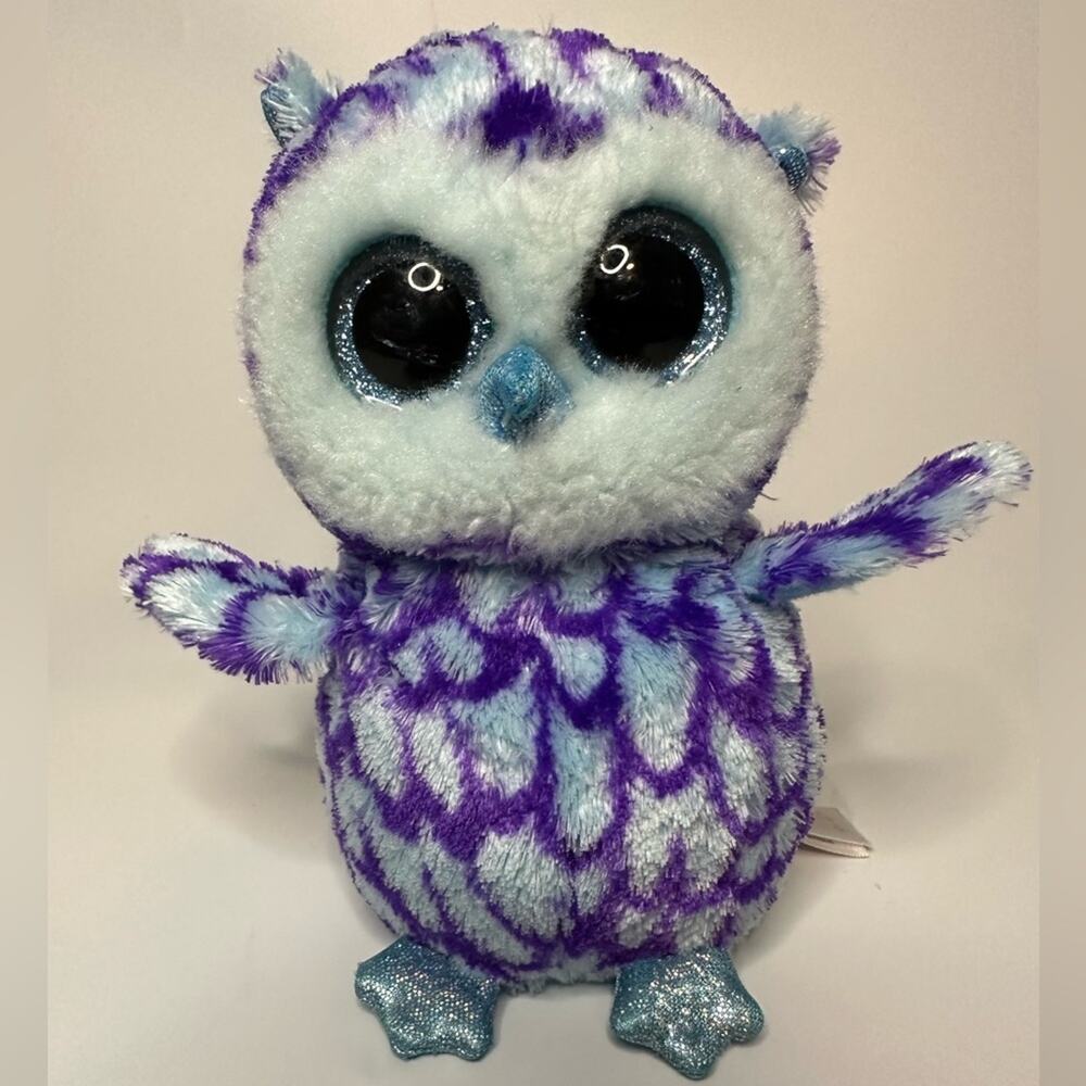 Ty Beanie Boo Oscar the Owl Purple and Blue Plush Sparkly eyes
